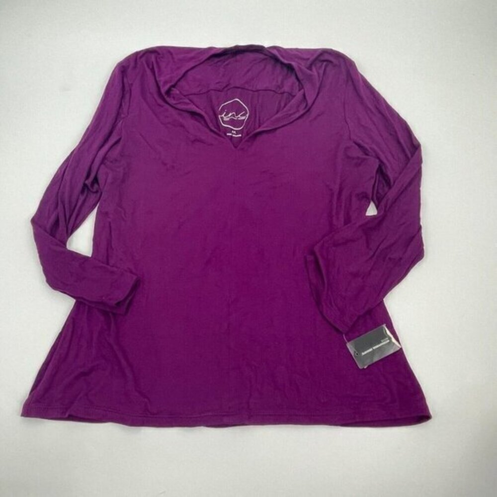 INC International Concepts Womens Blouse Large Petite Purple Stretchy Casual New